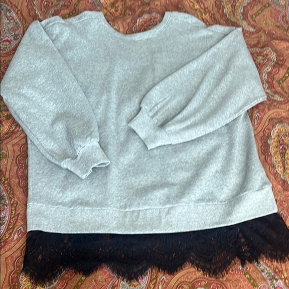 Pilcro Gray Long Sleeve Dress with Black Lace Hem - Picture 5 of 9